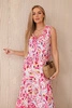 Viscose dress with a floral motif and a tied neckline fuchsia