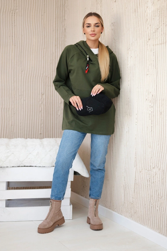 Tunika so zipsom na kapote Oversize khaki