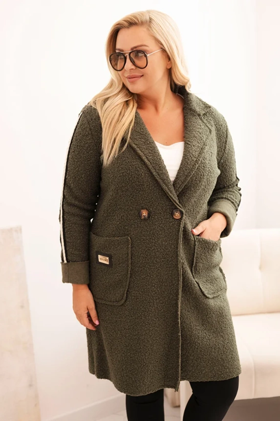 Moteriškas Plus Size paltas iš dirbtinio avikailio su kišenėmis khaki