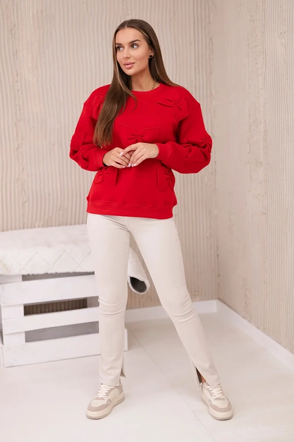 Insulated sweatshirt with welt and decorative bows Red