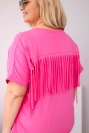 Women's plus-size cotton blouse with V-neck and fringe on the back pink