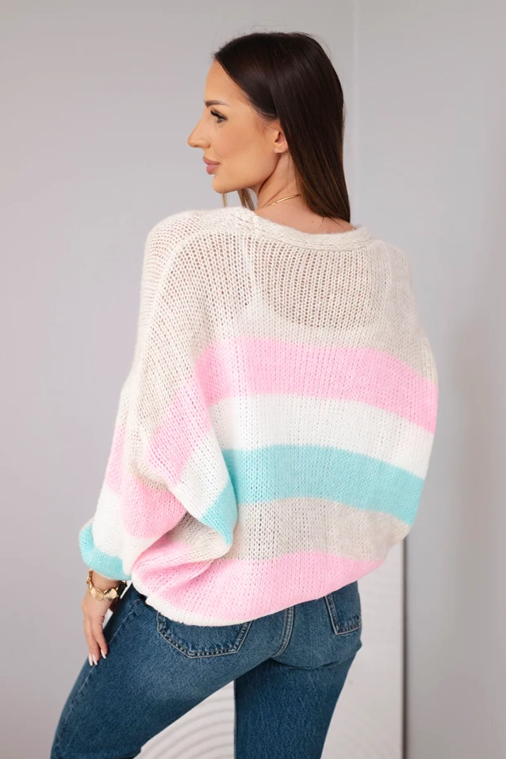 Women's button-up striped sweater beige