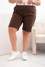 Medvilninės moteriškos šortai Plus Size su diržu rudas