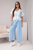 Women's set viscose shirt with a tie and pants with an elastic band blue