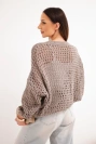 Oversize Damenpullover mit Lochmuster und Knopfleiste fango