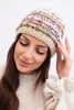 Women's winter hat with colorful yarn and elastic band K352 beige