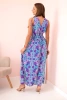 Women's cotton dress with a deep neckline and tied shoulders cornflower blue + fuchsia