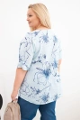 Damen-Baumwollbluse Plus-Size mit kurzem Ärmel und Tasche blau