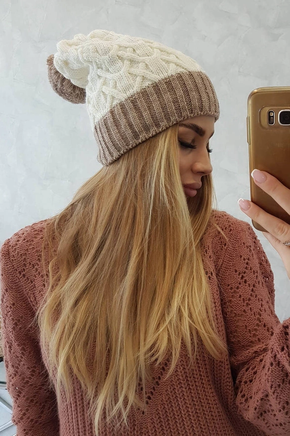 Bibiana vilnonė kepurė K264 dark beige+ecru