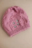 Women's winter wool hat with decorative appliqués K468 dark pink