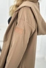 Long cardigan with hood camel