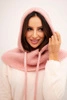 Women's hooded cap with ties and braid pattern powder pink