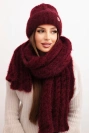 Women's set hat and scarf ribbed with decoration burgundy