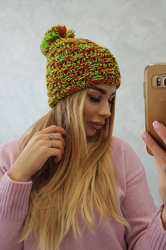 Čapica s fleece Fiona K275 zelená neónová + červená