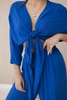 Viskose-Set Bluse unten gebunden + Hose kornblumenblau