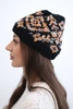 Women's winter hat with colorful patterns and a thick cuff K353 black+orange