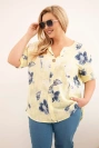 Women's cotton plus-size blouse with floral pattern yellow