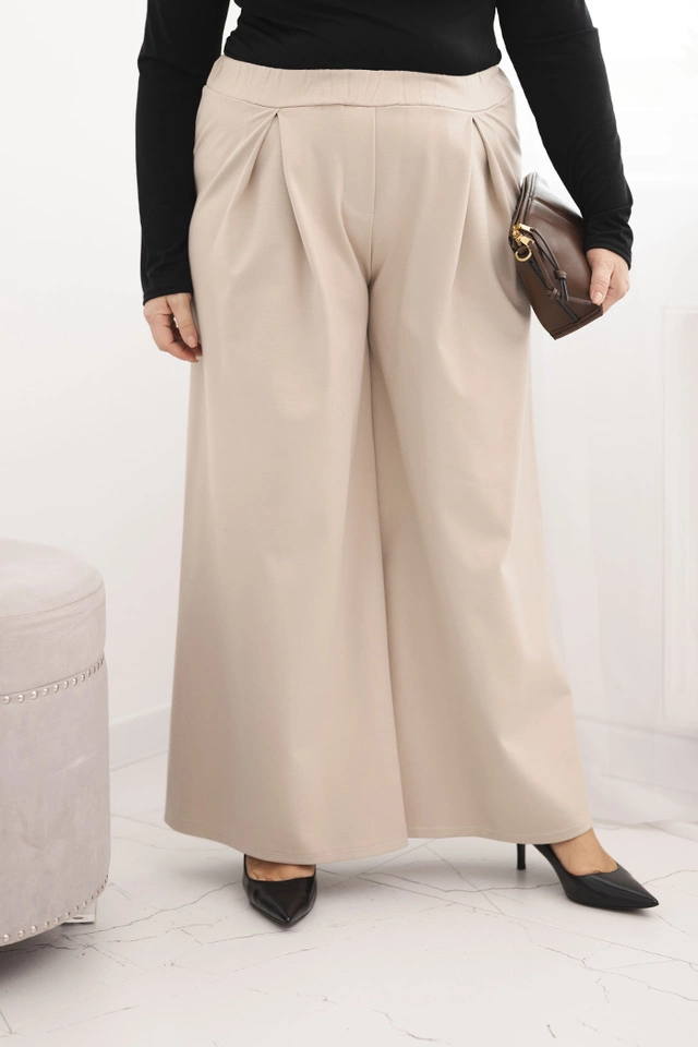 Plus Size women's pants with wide legs and pleats beige