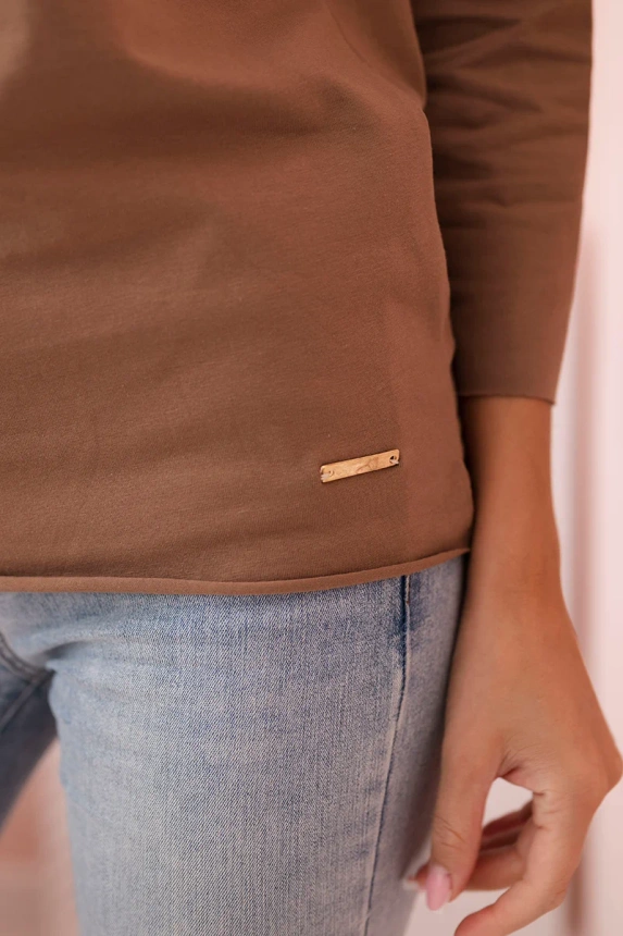 Women's blouse with a boat neckline camel