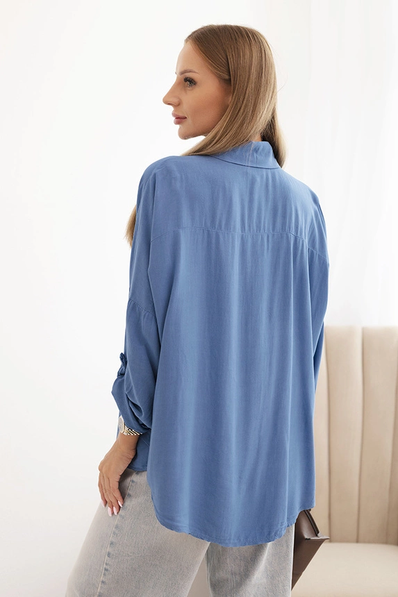 Women's shirt with viscose, decorative buttons, and denim collar blue
