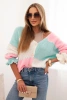 Women's striped sweater with buttons mint + powder pink