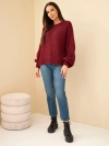 Damen Oversize Pullover mit Rundhalsausschnitt und Bündchen bordowy
