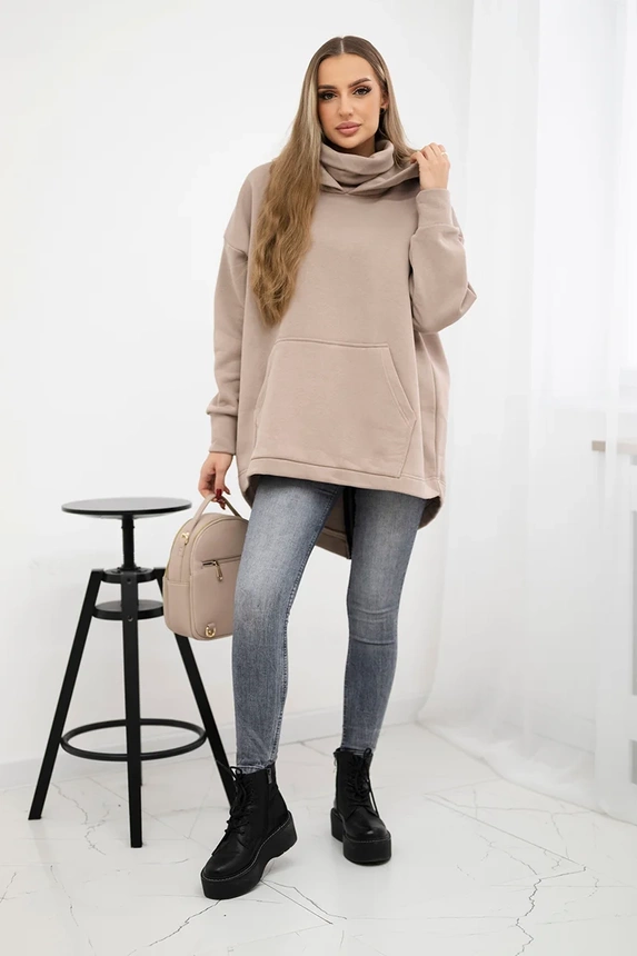Insulated sweatshirt with a zipper at the back dark beige