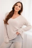 Women's soft knit sweater with a V-neck dark beige