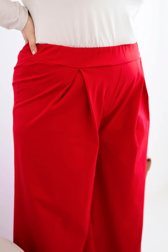 Dámské kalhoty Plus Size s širokými nohavicemi a plisováním červené