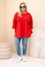 Bluzka damska Plus Size z bawełną z kieszenią i rękawem podwijanym czerwona
