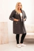Dámský kabát Plus Size z umělého beránka s kapsami grafitový