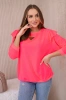 Cotton blouse with frills on the shoulders Pink Neon