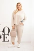 Damen Komplettset Plus Size Butter Sweatshirt und Hose mit Taschen beige