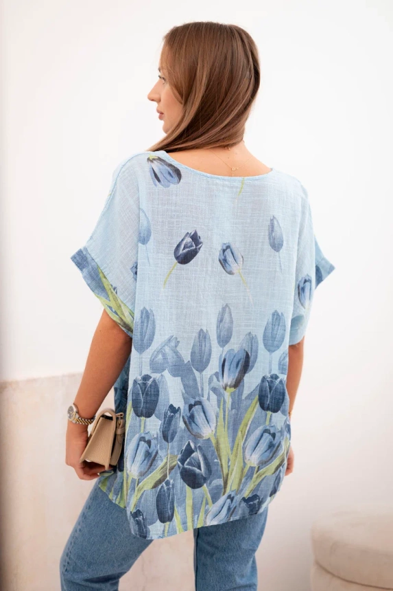 Damenhemd aus Baumwolle mit Blumenmuster blau