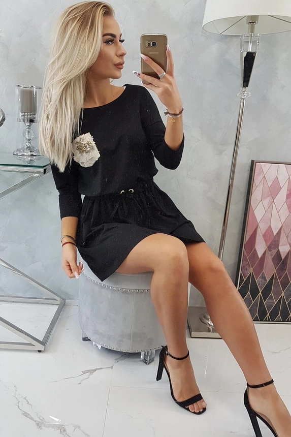 Dress with sequin pocket black
