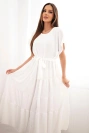 Damenkleid aus Viskose mit Gürtel und Rüsche mit kurzem Ärmel weiß