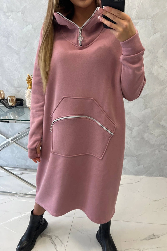 Insulated dress with a hood dark pink