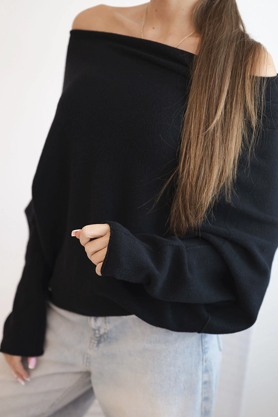 Damenpullover aus Viskose asymmetrisch Batwing schwarz