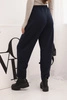 Elegant women's high-waisted pants with a tie at the waist navy blue