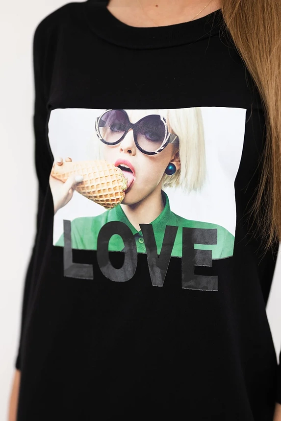 Love Print Kleid schwarz