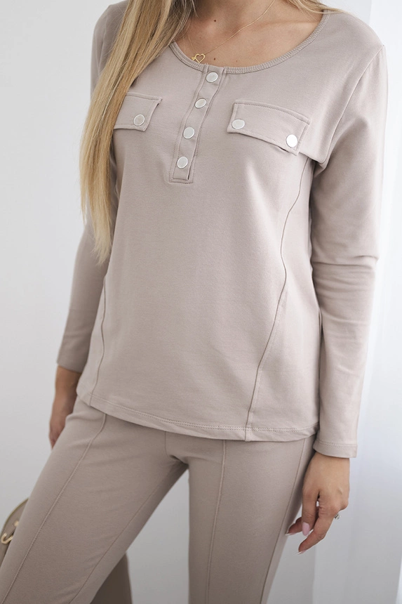 Set mit Knopfausschnitt dunkelbeige
