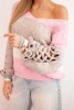 Women's striped sweater with cable knit sleeves made of wool pink + fango