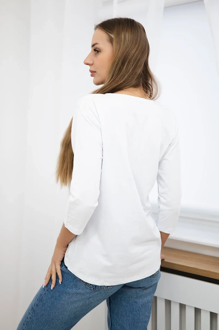 Bluse mit 3D Vogel Grafik weiß