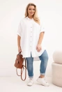 Moteriška Plus Size šilkinė palaidinė su ilgesne nugarėle balta