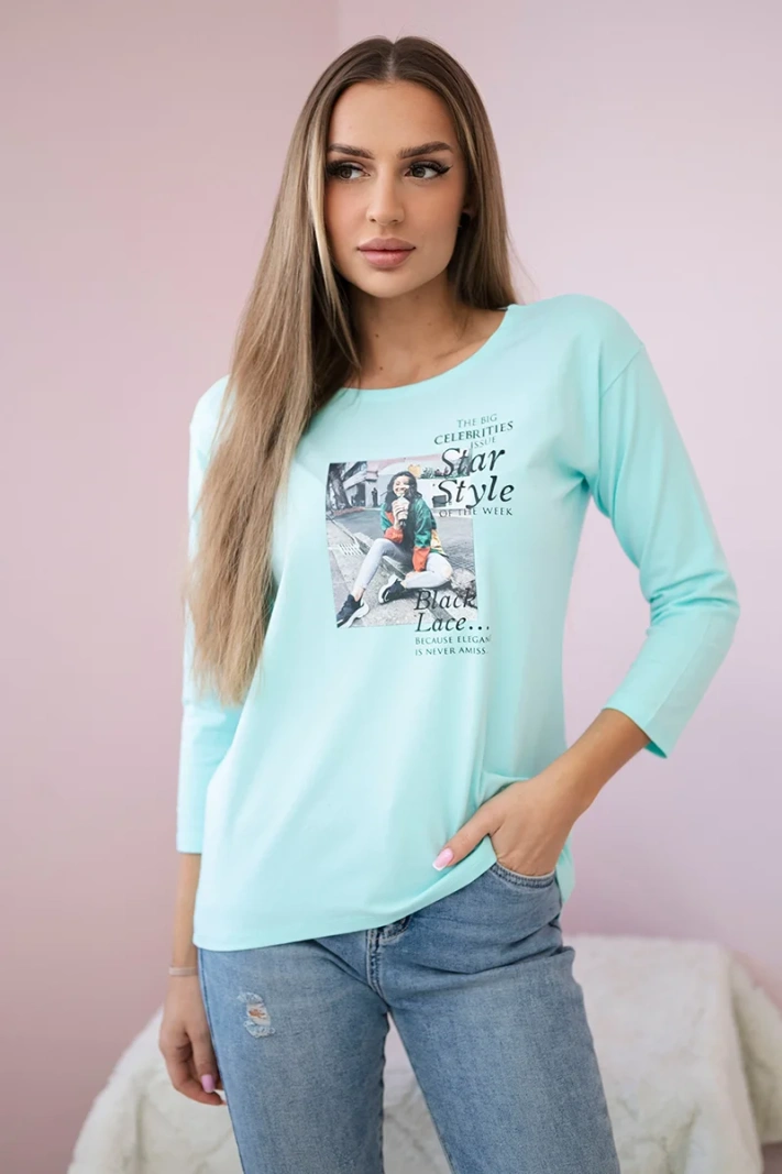Bluzka z nadrukiem Star Style miętowa