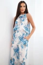 Damen-Set mit Bluse und weiten Hosen mit Blumenmuster jeansblau
