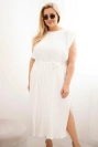 Women's plus-size viscose pleated dress with tie ecru