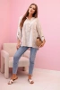 Linen Women's Blouse with Floral Pattern, Long Sleeves, and Buttons beige + white