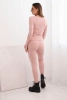 Damen-Set aus geripptem Viskose mit langen Ärmeln und Leggings, dunkelpudrigrosa