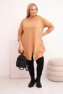 Women's Plus Size Cotton Asymmetric Blouse with Rolled Sleeves light camel